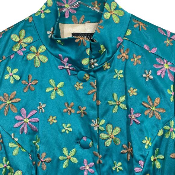 Vintage Y2K Rampage Embroidered Satin Belted Jacket Medium Blue Floral Hippie - Picture 3 of 8